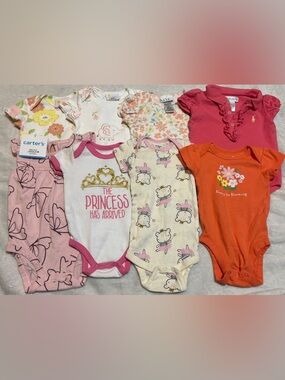 8pc Baby Girl Bundle 3-6M Carters Ralph Lauren Onesies Lot